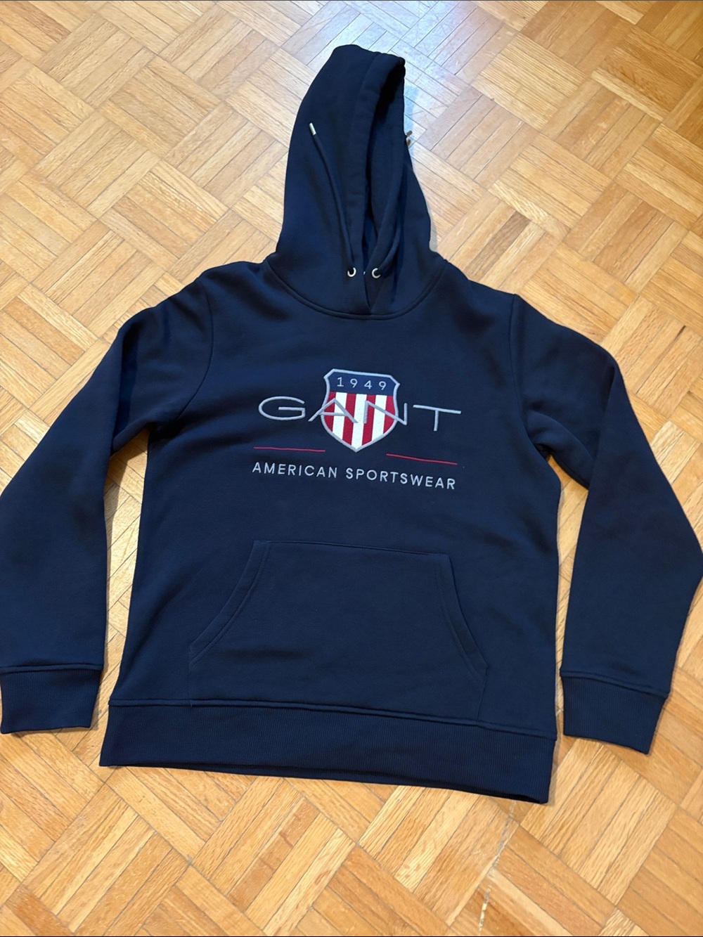 GANT Navy Logo Pullover Hoodie with Shield Emblem